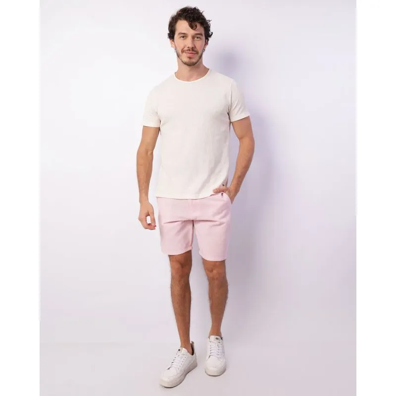 Bermuda Sarja Masculina Reta Texturizada Bolsos Rosa 42