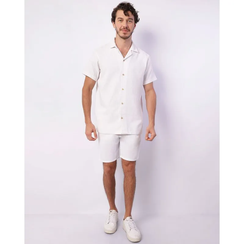 Bermuda Sarja Masculina Reta Texturizada Bolsos Branca 38