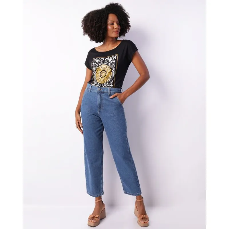 Calça Jeans Feminina Cenoura Com Bolso Azul 38
