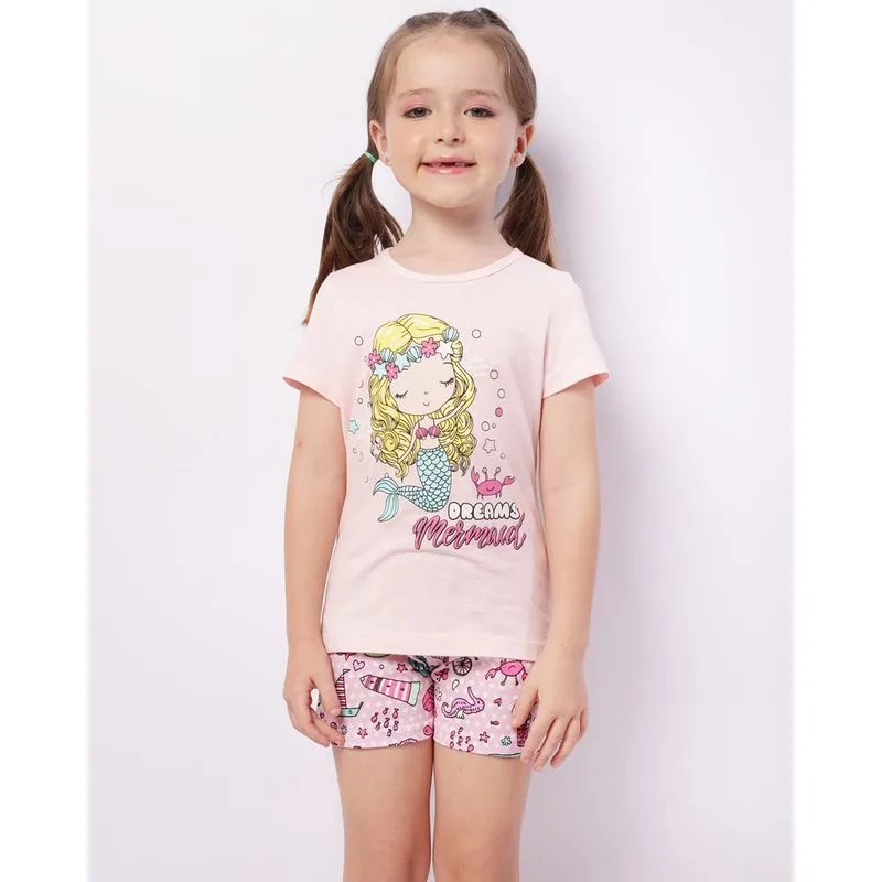 Pijama Infantil Curto Estampa Sereia Rosa 8