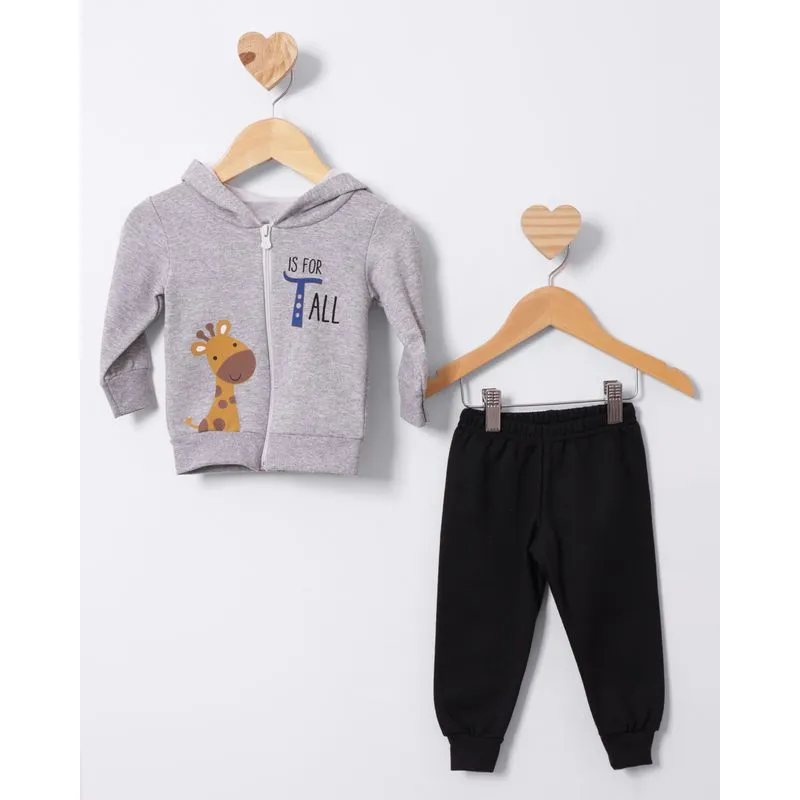 Conjunto Moletom Bebê Peluciado Com Capuz Cinza G