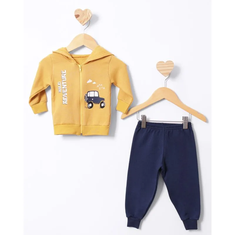 Conjunto Moletom Bebê Com Estampa Capuz Mostarda P