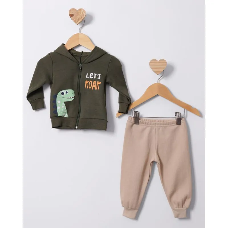 Conjunto Bebê Estampa Dinossauro Com Capuz Verde P