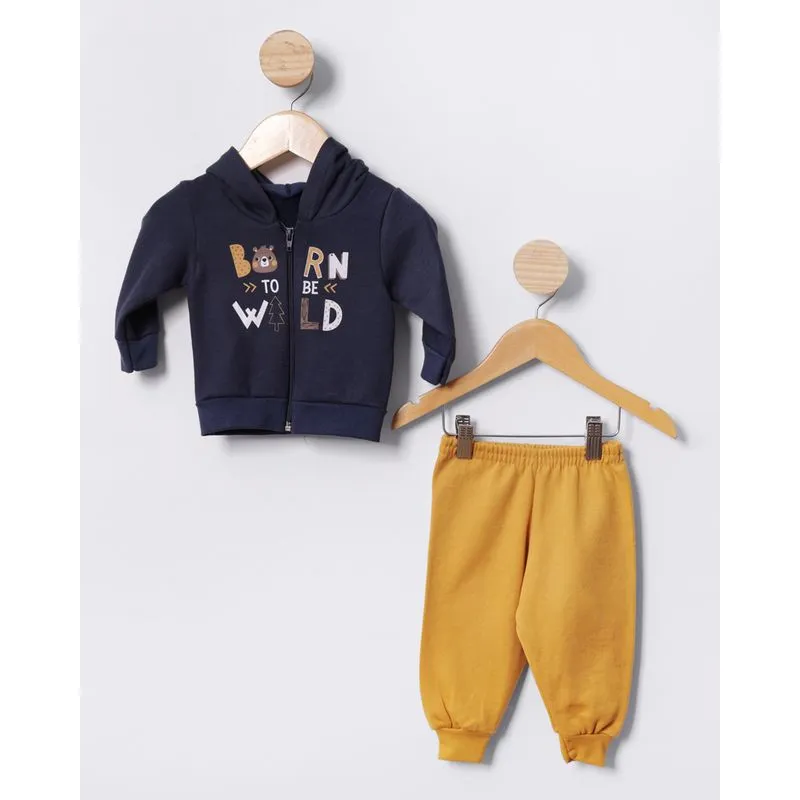 Conjunto Moletom Bebê Estampado Com Capuz Marinho M