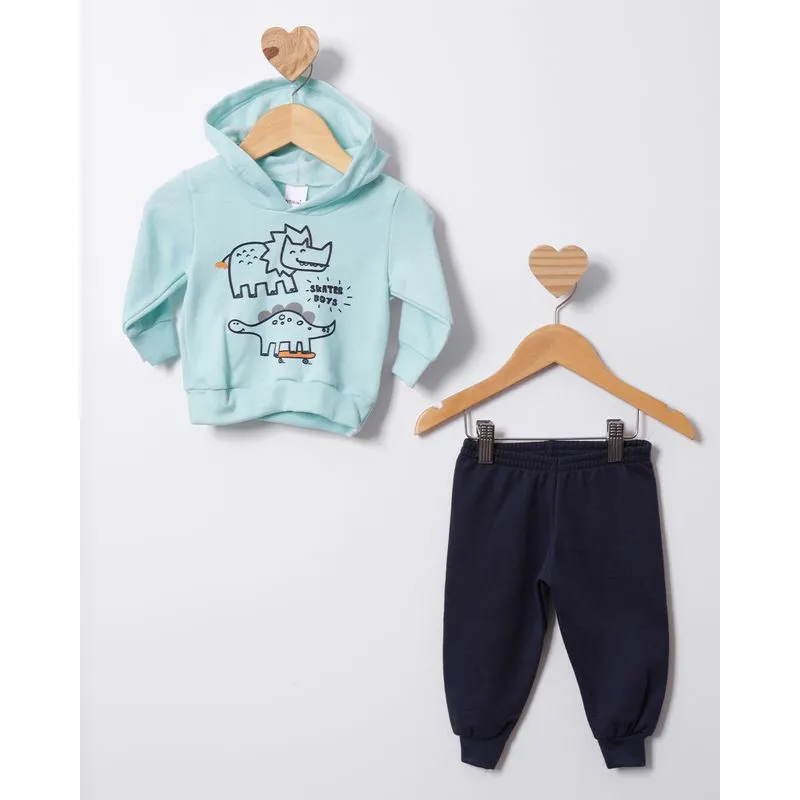 Conjunto Moletom Bebê Estampa Dinossauro Azul G