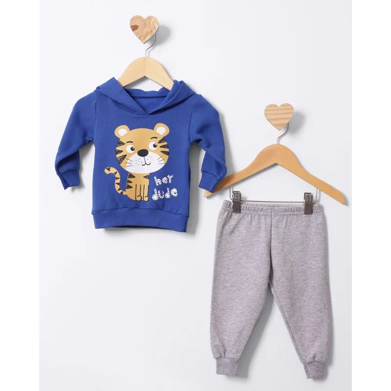 Conjunto Moletom Bebê Peluciado Tigre Azul G
