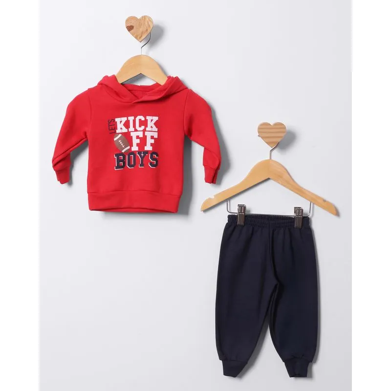 Conjunto Moletom Bebê Estampa Esportiva Com Capuz Vermelho M