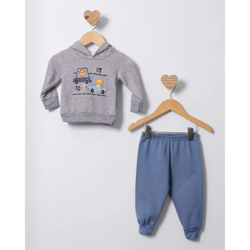 Conjunto Moletom Bebê Estampa Com Capuz Cinza G