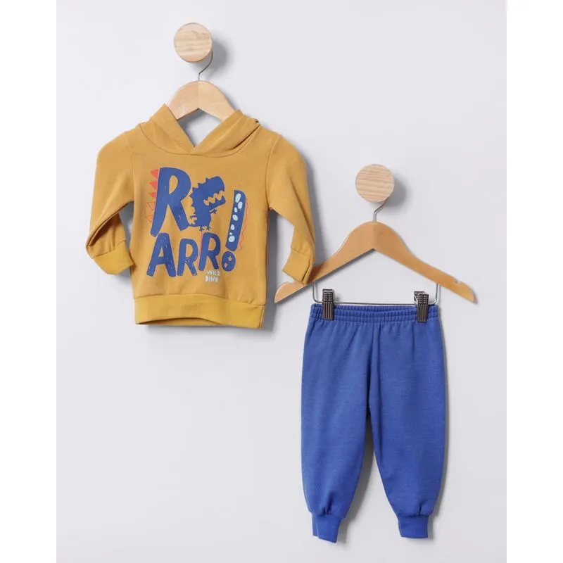 Conjunto Moletom Bebê Estampado Com Capuz Mostarda M
