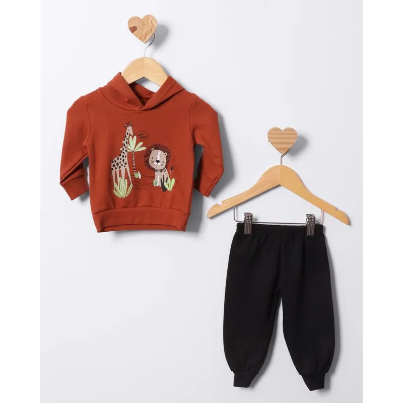 Conjunto Moletom Bebê Estampa Safari Com Capuz Marrom P