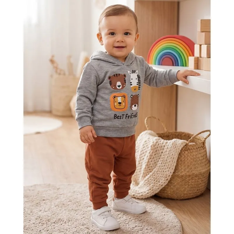 Conjunto Bebê Moletom Estampa Animais Cinza G