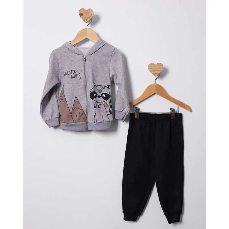 Conjunto Moletom Bebê Com Capuz Estampa Cinza 2