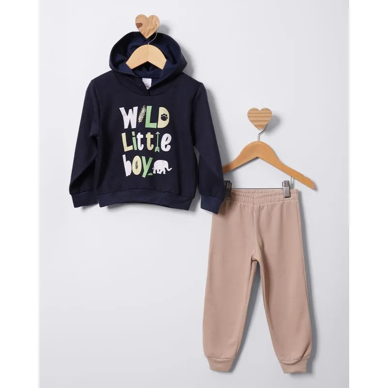 Conjunto Moletom Bebê Com Capuz Estampa Frontal Marinho 1