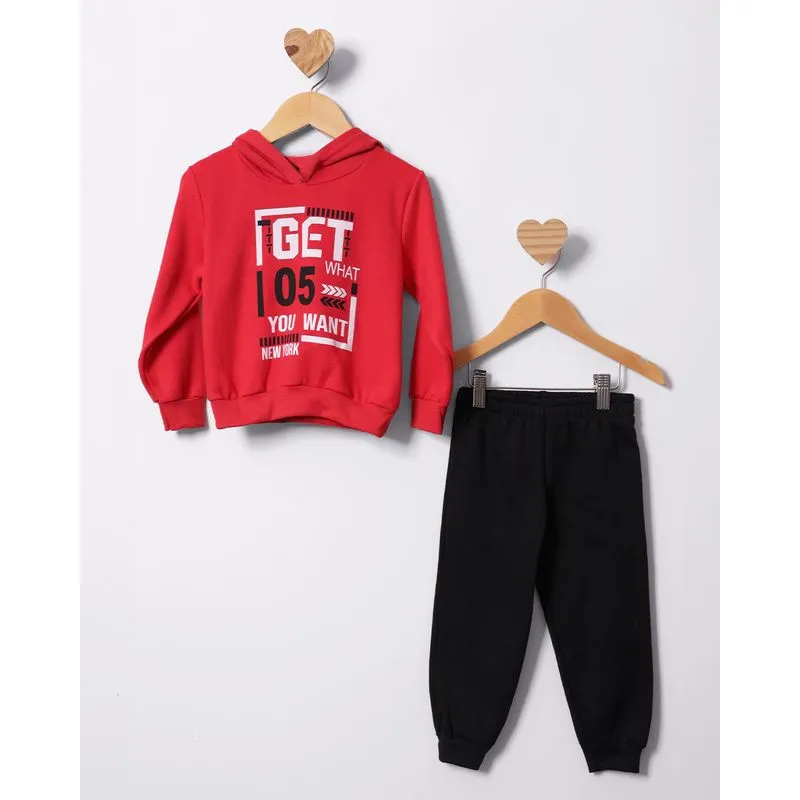 Conjunto Moletom Bebê Com Capuz Estampa Frontal Vermelho 2