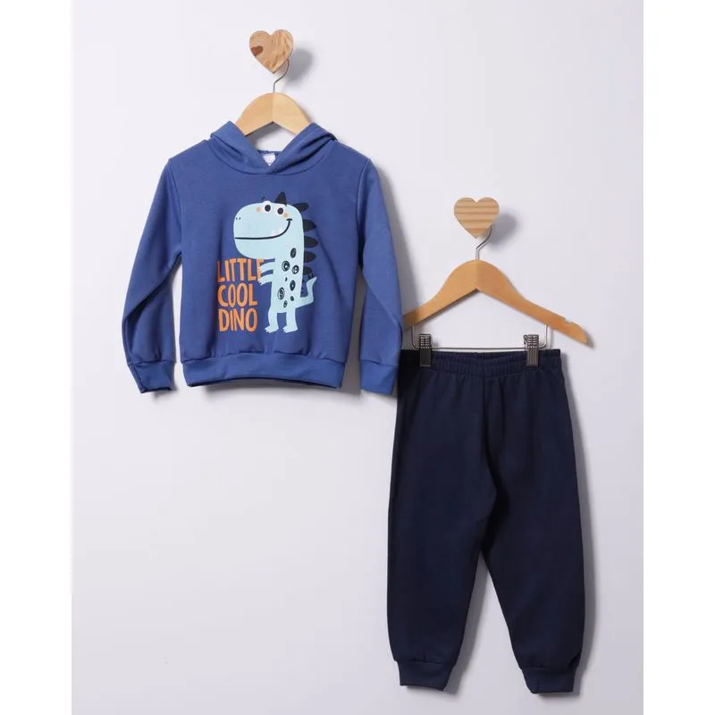 Conjunto Moletom Bebê com Capuz Estampa Dinossauro Azul 3