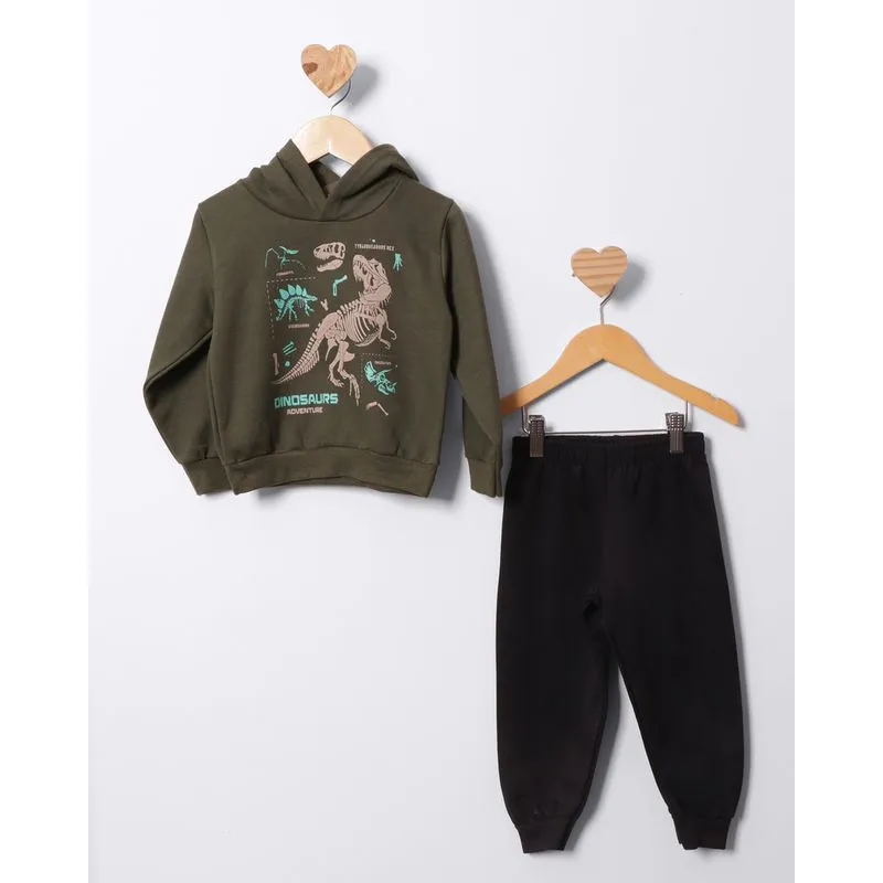 Conjunto Moletom Bebê Estampa Com Capuz Verde 1