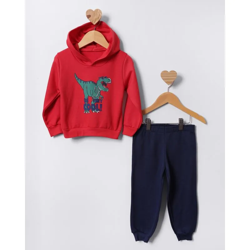 Conjunto Moletom Bebê Com Capuz Estampa Dinossauro Vermelho 2