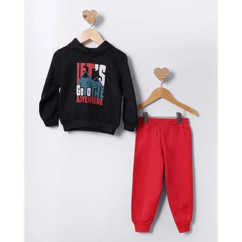 Conjunto Moletom Bebê Com Capuz Estampa Frontal Preto 1