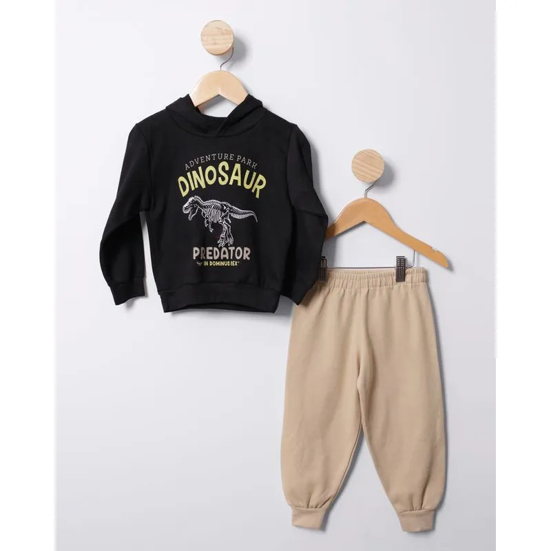 Conjunto Moletom Bebê Estampa Dinossauro Preto 1