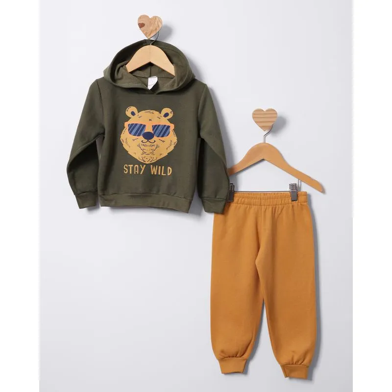Conjunto Moletom Bebê Com Capuz Estampa Ursinho Verde 3