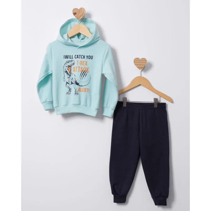 Conjunto Moletom Bebê Com Capuz Estampa Dinossauro Verde 3