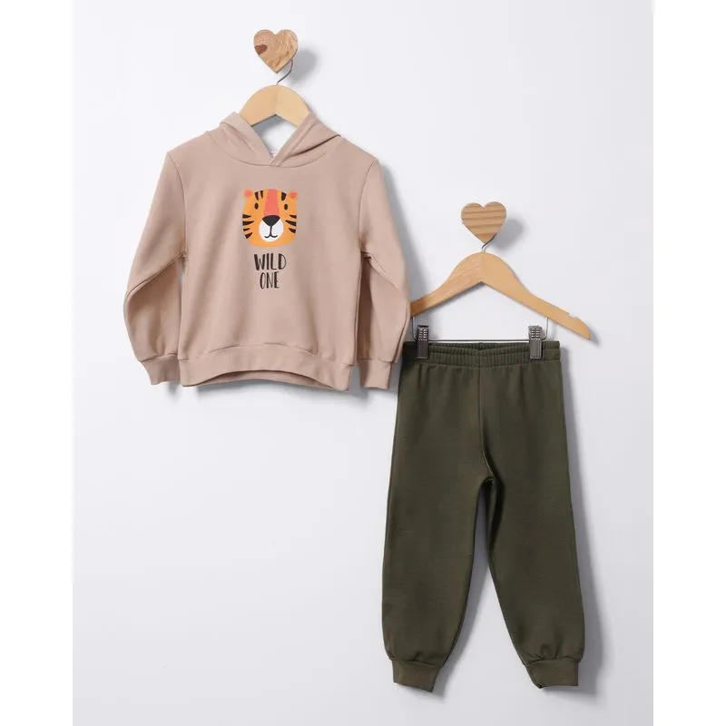 Conjunto Moletom Bebê Longo Com Capuz Estampa Bege 2
