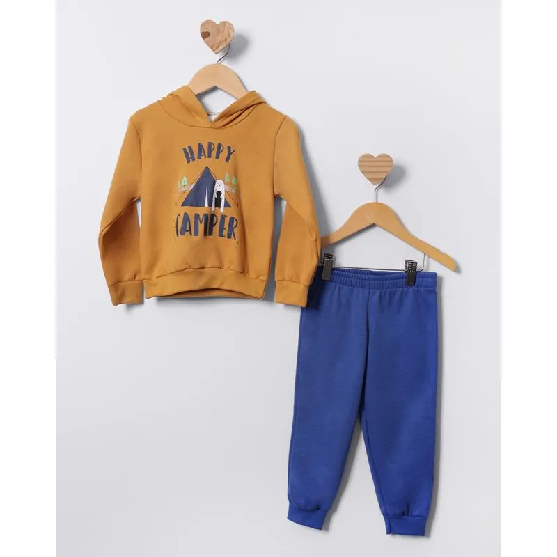 Conjunto Moletom Bebê com Capuz Estampa Urso Mostarda 1