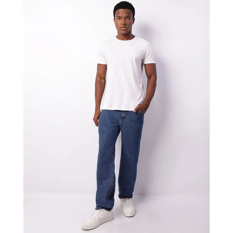 Calça Jeans Masculina Reta Com Bolsos Azul 46