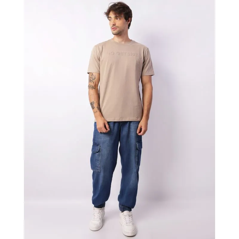 Calça Jeans Masculina Jogger Com Bolsos Cargo Azul 36