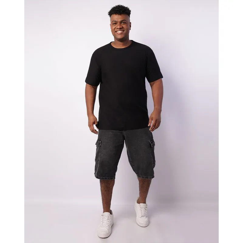 Bermuda Jeans Plus Size Masculina Cargo Preta 50