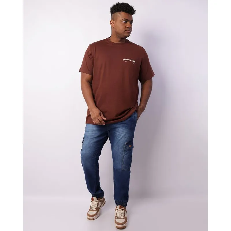 Calça Jeans Plus Size Masculina Jogger Cargo Com Cordão Azul 52