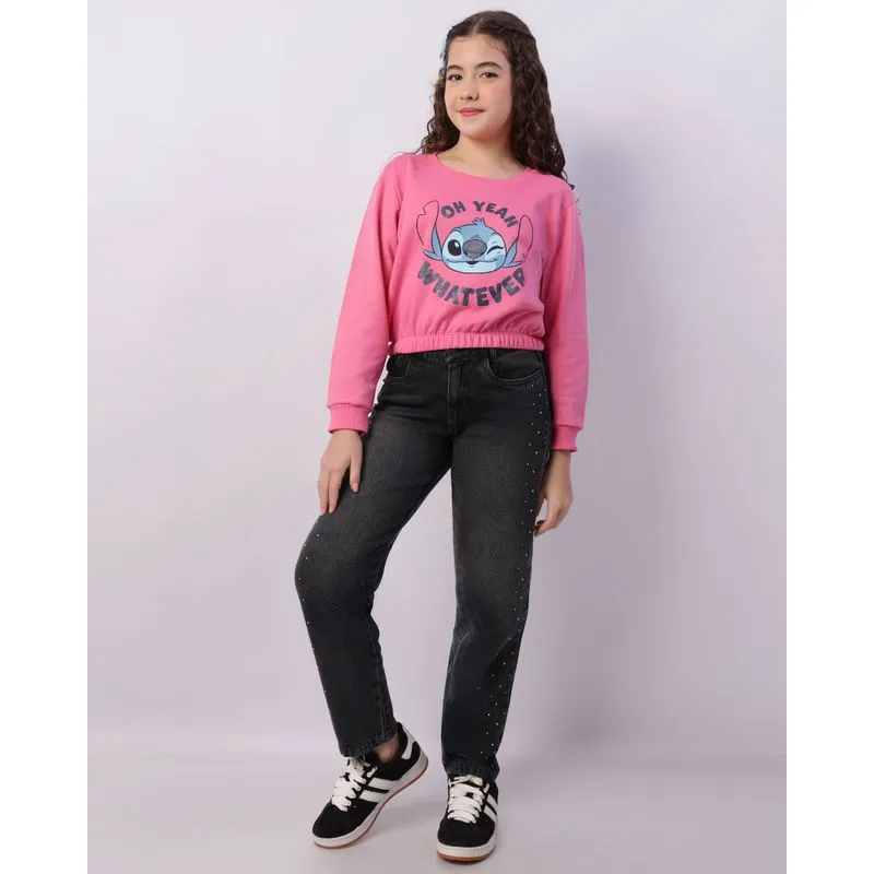 Calça Jeans Juvenil Mom Com Bolsos Aplicação Strass Preta 12