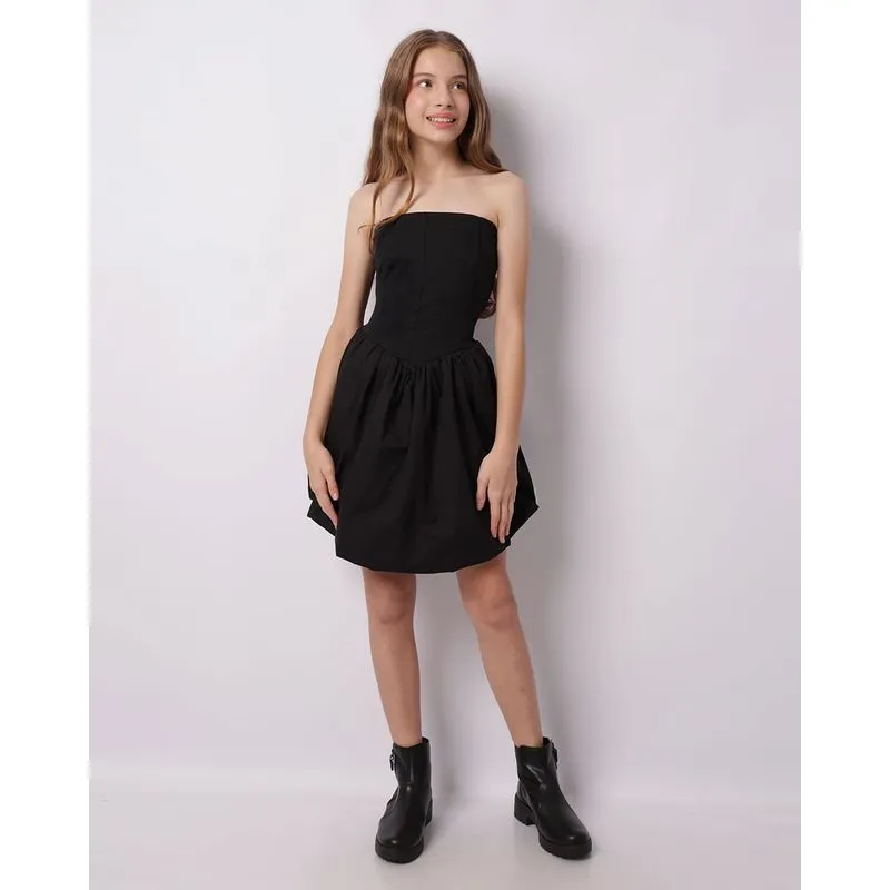 Vestido Sarja Juvenil Balonê Tomara Que Caia Preto 10