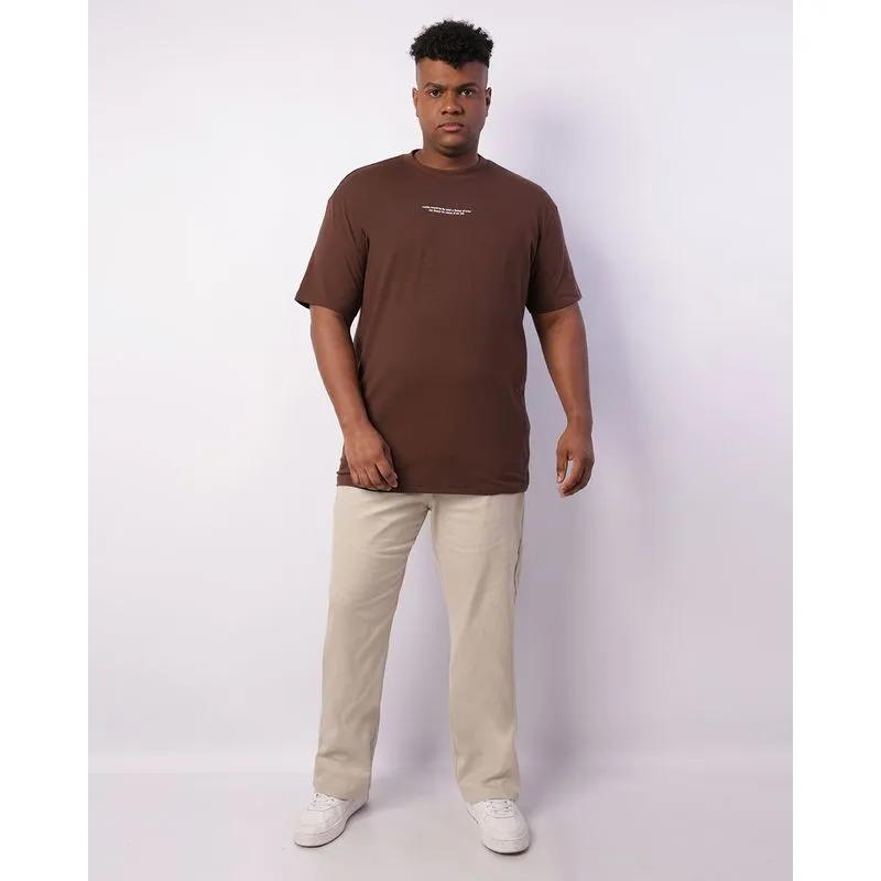 Calça Plus Size Masculina Sarja Reta Com Cordão Bege 56