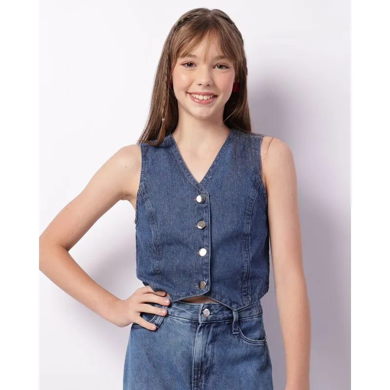 Colete Jeans Juvenil Cropped Jeans 16