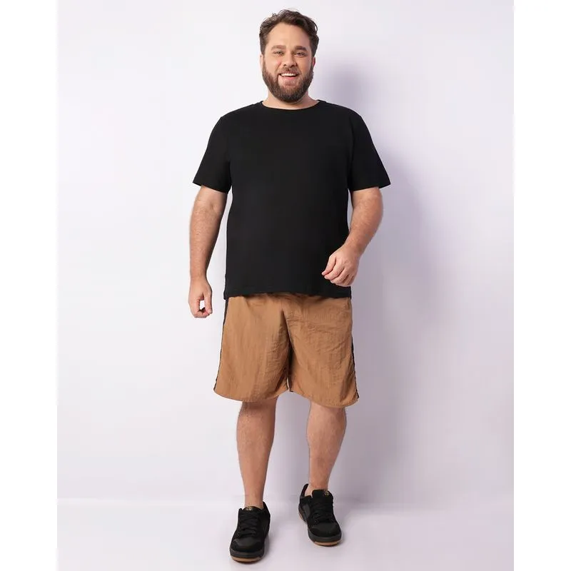 Bermuda Plus Size Masculina Reta Recortes Bolso Marrom G2