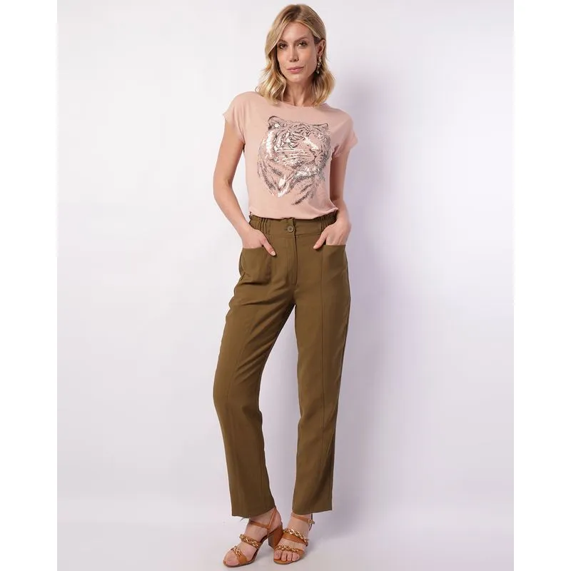 Calça Feminina Berry & Co. Reta com Bolsos Verde GG