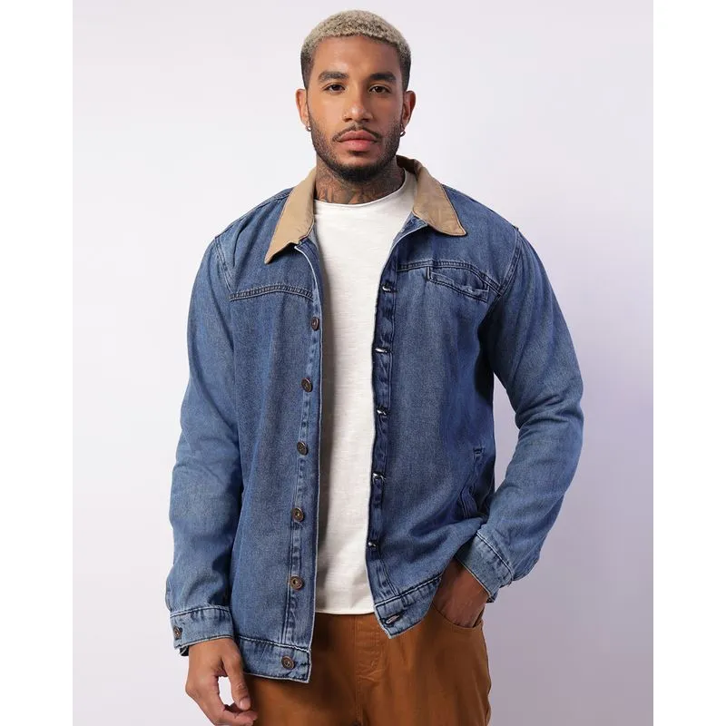Jaqueta Jeans Masculina Vizzy Bicolor Pespontada Azul M