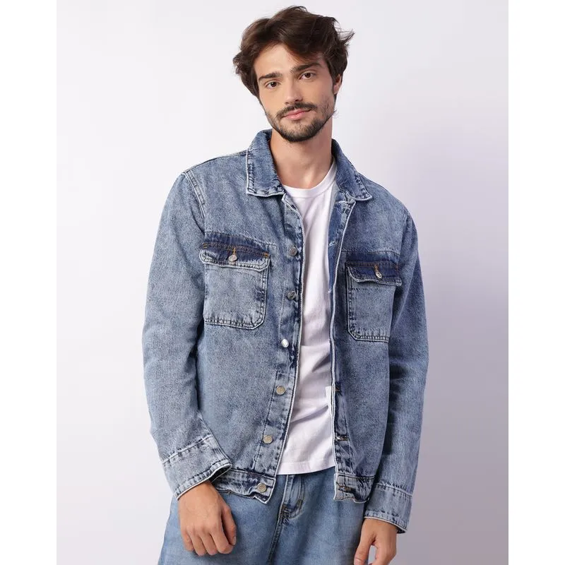 Jaqueta Jeans Masculina Vizzy Marmorizada Azul G