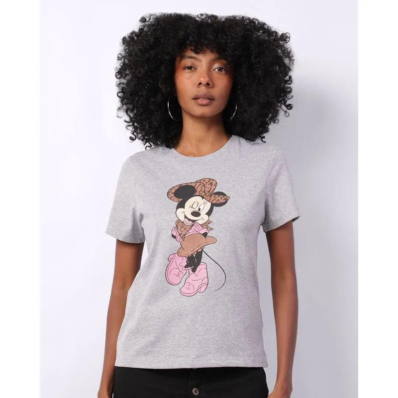 Camiseta Feminina Disney Minnie Manga Curta Cinza M
