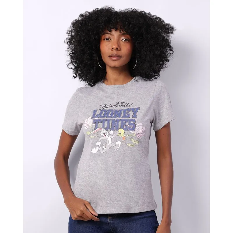 Camiseta Feminina Looney Tunes Piu-Piu Pernalonga Cinza G