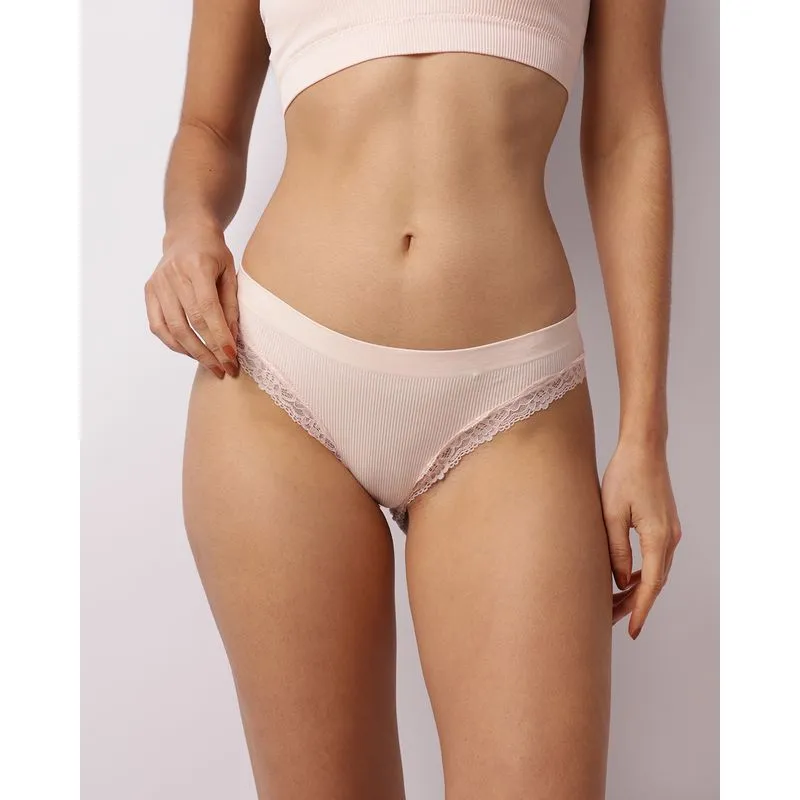 Calcinha Feminina Biquíni Canelada Com Renda Rosa P