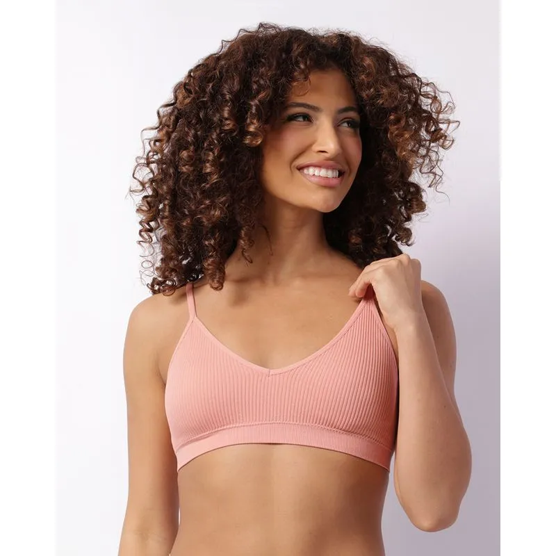 Sutiã Feminino Top Canelado Alcinhas Com Bojo Rosa GG