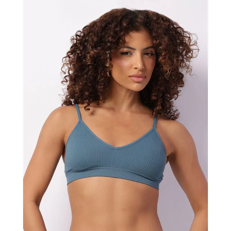 Sutiã Feminino Top Canelado Alcinhas Com Bojo Azul P