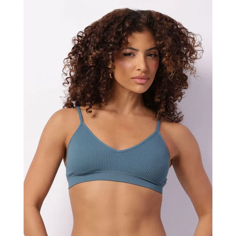 Sutiã Feminino Top Canelado Alcinhas Com Bojo Azul G