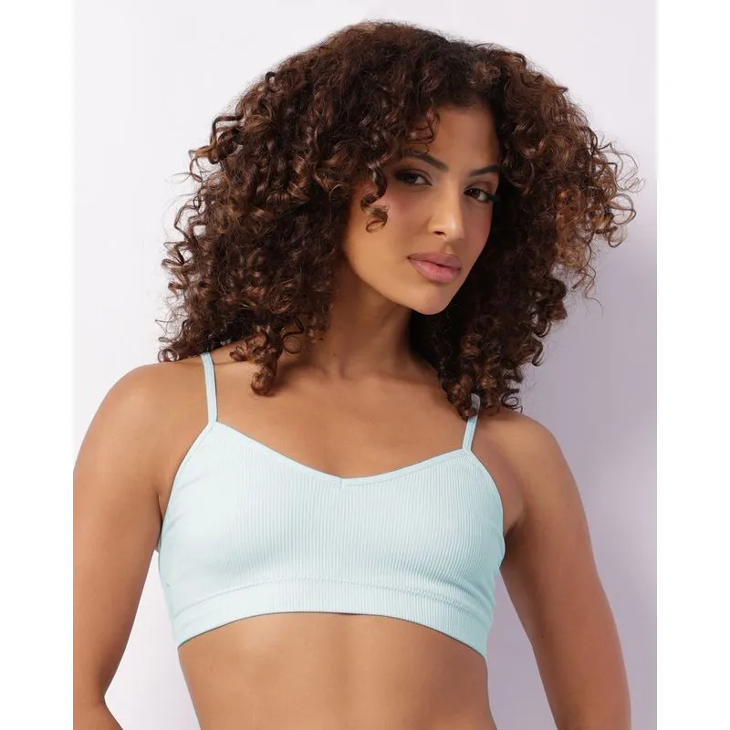 Sutiã Feminino Top Canelado Alcinhas Decote V Azul P