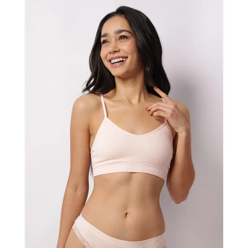 Sutiã Feminino Top Canelado Alcinhas Rosa GG