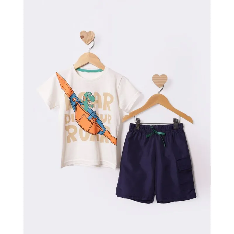 Conjunto Bebê Curto Estampa Dinossauro Off White 1