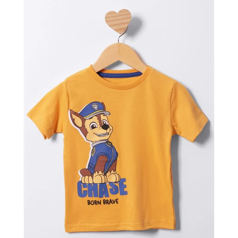 Camiseta Bebê Chase Patrulha Canina Manga Curta Amarela 3