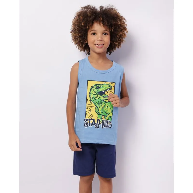 Pijama Infantil Regata Curto Estampa Dinossauro Azul 6